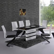 Arctica White Extending Black Glass Dining Table Only In 2020 White Dining Room Sets Black Glass Dining Table Black And White Dining Room