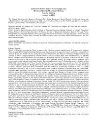 Community School District of Fort Dodge, Iowa Minutes of Board of Education  Meeting Regular Meeting August 12, 2019 The Regular