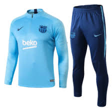 18 19 Barcelona Blue Zipper Sweat Shirt Kit Top Trouser Barcelona Training Tops Tracksuit Set Soccer Jersey