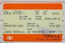 Train Ticket From Manchester Onwards Uses Bold Colours And Basic Type Vintage Train Ticket Train Tickets Vintage Train