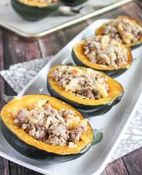 Baked Stuffed Acorn Squash With Sausage And Apples Recipe In 2020 Acorn Squash Acorn Squash Recipes Stuffing Ingredients