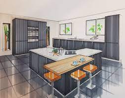 cuisine noire dessin architecte plan architecte architecture interieure