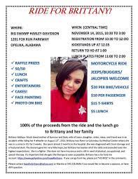 Opelika Al Nov 14 Big Swamp Harley Davidson Ride For Brittany 100 Of The Proceeds From The Ride And The Lunch G Motorcycle Events Charity Events Opelika