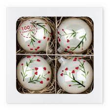 Set of caress nostalgia, balls with Christmas flower 4 pcs - shine