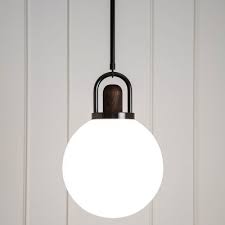 White Glass Sphere Pendant Light Fixture Modern 1 Head Black Hanging Lamp Kit With Wood Cap 6 10 14 Wide Takeluckhome Com