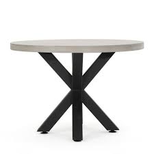 Noble House Teague White Concrete And Black Iron Round Dining Table 18400 2 The Home Depot In 2020 Circular Dining Table Dining Table In Kitchen Round Outdoor Dining Table