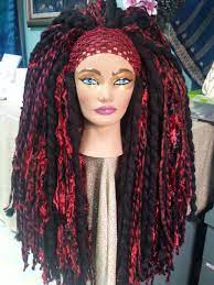 Red Black Long Super Thick Yarn Wig Headdress Hairfall Etsy Yarn Wig Yarn Wigs Wigs
