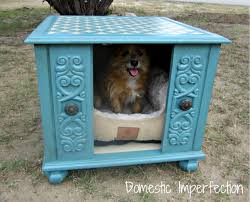 I got the idea for this homemade dog bed online. End Table Dog House Both Domestic Imperfection