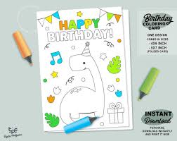 Have a birthday party, celebrate a friend, get married, have a birthday, just don't do it without cake! Birthday Coloring Card Printable Dinosaur Birthday Card Etsy Kids Birthday Cards Dinosaur Birthday Birthday Cards