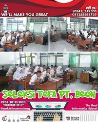 Dengan mengangkat slogan learn from. Smk Telkom Malang Seleksi Siswa Untuk Kelas Teaching Factory Pt Beon Untuk Jurusan Tkj Dan Rpl Masing Masing 1 Kelas Raih Prestasi Dan Kesempatan Bekerja Lebih Baik Bersama Smk Telkom