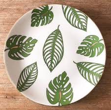 Cam Yesili Yaprakli Tabak Pottery Painting Designs Ceramic Art Ceramic Painting