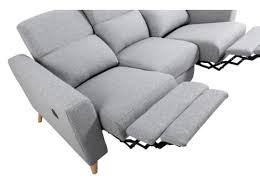 Canapé avec dossier haut en cuir destin également en tissu. Canape De Relaxation Scandinave Electrique 3 Places En Tissu Gris Bertie Maisons Du Monde