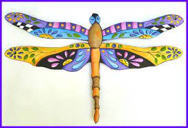 Decorative Dragonfly Wall Hanging Hand Painted Metal Art Garden Decor 24 Outdoor Metal Art Outdoor Metal Wall Art Dragonfly Wall Art