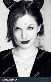 Beautiful Woman Black And White Drawing Beautiful Woman With A Smirk Wearing Cat Ears In Black And White Woman Drawing Woman Sketch Figure Poses