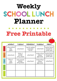 Weekly School Lunch Printable School Lunch Menu Kids