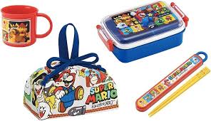 Skater Super Mario Bento Lunch Box + Chopsticks + Cup + Lunch Bag Set of 4  New