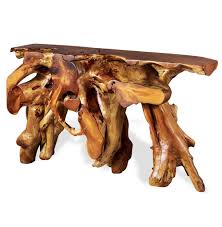 Interlude Tarakan Rustic Lodge Natural Teak Root Console Table Teak Root Console Console Table Root Console
