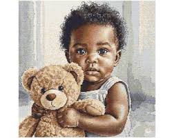 Baby With Teddy Bear Watercolor Cross Stitch Pattern