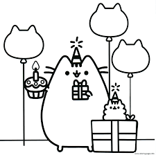 Coloring pages for kids,printable easy cute colouring pages for teens to print, birthday party activity kids activity home instant download. Pusheen The Cat Party Coloring Pages Printable