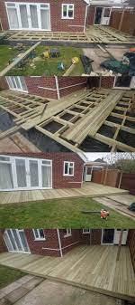 Big L Shaped Decking Built Around Bungalow Backyard Patio Small Backyard Decks Backyard Patio Designs
