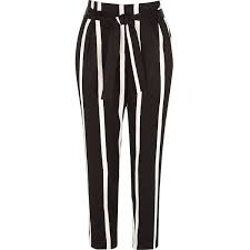 Black And White Striped Pants Womens River Island Black Stripe Print Tie Waist Tapered Pants 76 Liked On Polyvore Featuring Pants Black Tapere Clothes Trouser Pants Women Tie Waist Trousers
