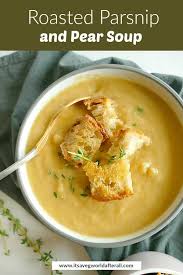 Roasted Parsnip And Pear Soup Recipe Blender Soup Roasted Parsnips Parsnips