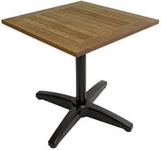 This is a 60 inch square dining table made from solid alder.the base is made from two x shapes, one of which has a section removed so that the second one. Commercial Outdoor Square Real Teak Patio Table W Black X Style Base