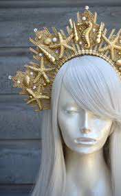 Gold Starfish and Seahorse Headpiece, Mermaid Halo Crown, Adult Costume,  Siren Headdress, Seashell Headband, Zip Tie, Goddess, Festival,.