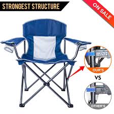 Lch Outdoor Camping Chair Oversized Support 300lbs Folding Padded Chair Mesh Back Heavy Duty Comfort With Two Cup Holde Camping Chair Chair Pads Camping Chairs