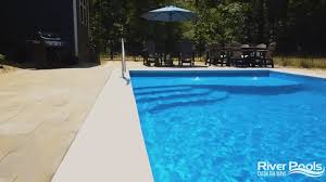 D32 Fiberglass Pool In Maya Shimmer Fiberglass Pools Fiberglass Swimming Pools Inground Pool Designs