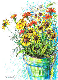 Flower vase drawing at paintingvalley com explore collection of. Sketch Of Yellow Flowers In A Vase Drawing By Olga Usova Saatchi Art