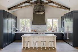 white and blue kitchen with vintage