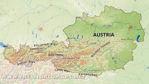 Het land grenst in het westen aan zwitserland en liechtenstein, in het noorden aan duitsland en tsjechië. Austria Physical Map
