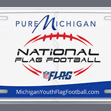 It featured the the state coat of arms, a soldier, and a lady on one side; National Flag Football Michigan Events Facebook