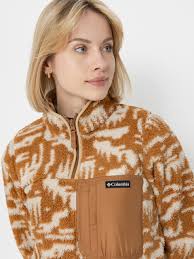 Columbia Fuzzy Brown Jacket Columbia Jacket Womens Large Beige Fleece Full  Zip Pockets High