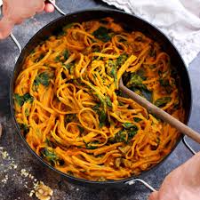 While pasta is cooking, add olive oil to a large skillet. Healthy Pumpkin Pasta With Spinach And Mushrooms Meatless Monday