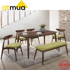 Atmua Borato Dining Set 1 Table 4 Chair Bench Scandinavian Style Full Solid Wood Lazada
