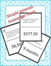 Simple Interest Scavenger Hunt Simple Interest Middle School Math Math School