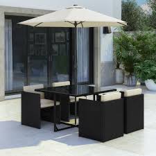 Make the most of the long summer days by eating leisurely meals. 4 Seater Black Rattan Cube Dining Set Parasol Included Furniture123
