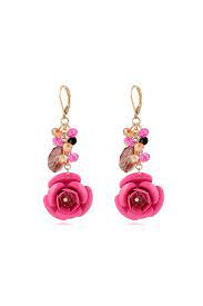 Cute Golden Pink Flower Drop Earrings