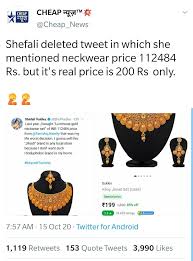 The post received over 11.8k quote hits alone and nearly 7k likes. Shefali Vaidya Did Not Pass Off Imitation Jewellery As Tanishq Piece Morphed Tweet Viral Alt News