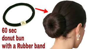 A type of hairstyle, where the hair is pulled back from the face, twisted and wrapped in a circular coil around itself; 60 Sec Donut Bun With Rubber Band Easy Donut Bun For Thin Hair Stylopedia Youtube