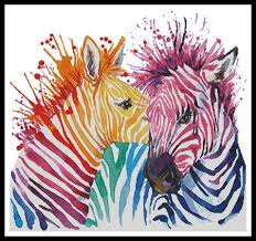 1 x pattern in color blocks 1 x pattern in color symbols Colourful Zebras By Artecy Printed Cross Stitch Chart