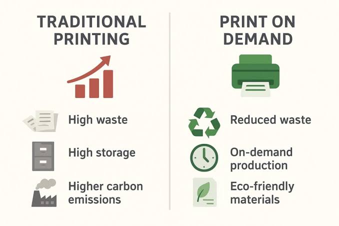 Traditional vs. Print-On-Demand Production, AI-generert