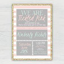 Tickled Pink Baby Shower Invitation Mint Pink Gray And Gold Sparkle Pink Baby Shower Invitations Tickled Pink Baby Shower Invitations Baby Shower Invitations