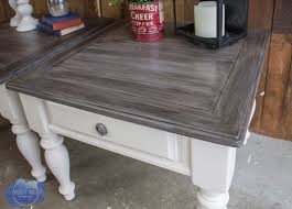 My plan is to refinish the top and paint the base in mms milk paint flow blue. Farmhouse End Table Makeover The Barn Wood Finish Roots Wings Furniture Llc