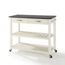 Two deep drawers are great for anything from utensils to storage containers. Crosley Furniture Solid Black Granite Top Kitchen Cart Island With Optional Stool Storage In White Finish Kf30054wh
