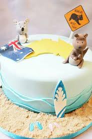 Australian Themed Cake With Kangaroo Koala Topper Australia Cake Themed Cakes Australian Party