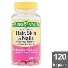 The brand has a long history in the healthy hair. Spring Valley Extra Strength Biotin Hair Skin Nails Dietary Supplement 5 000 Mcg 120 Count Walmart Com Walmart Com