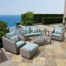 Rst Brands Cannes 6 Piece Patio Seating Set With Bliss Blue Cushions Patio Seating Sets Gray Patio Furniture Patio Furniture Sets